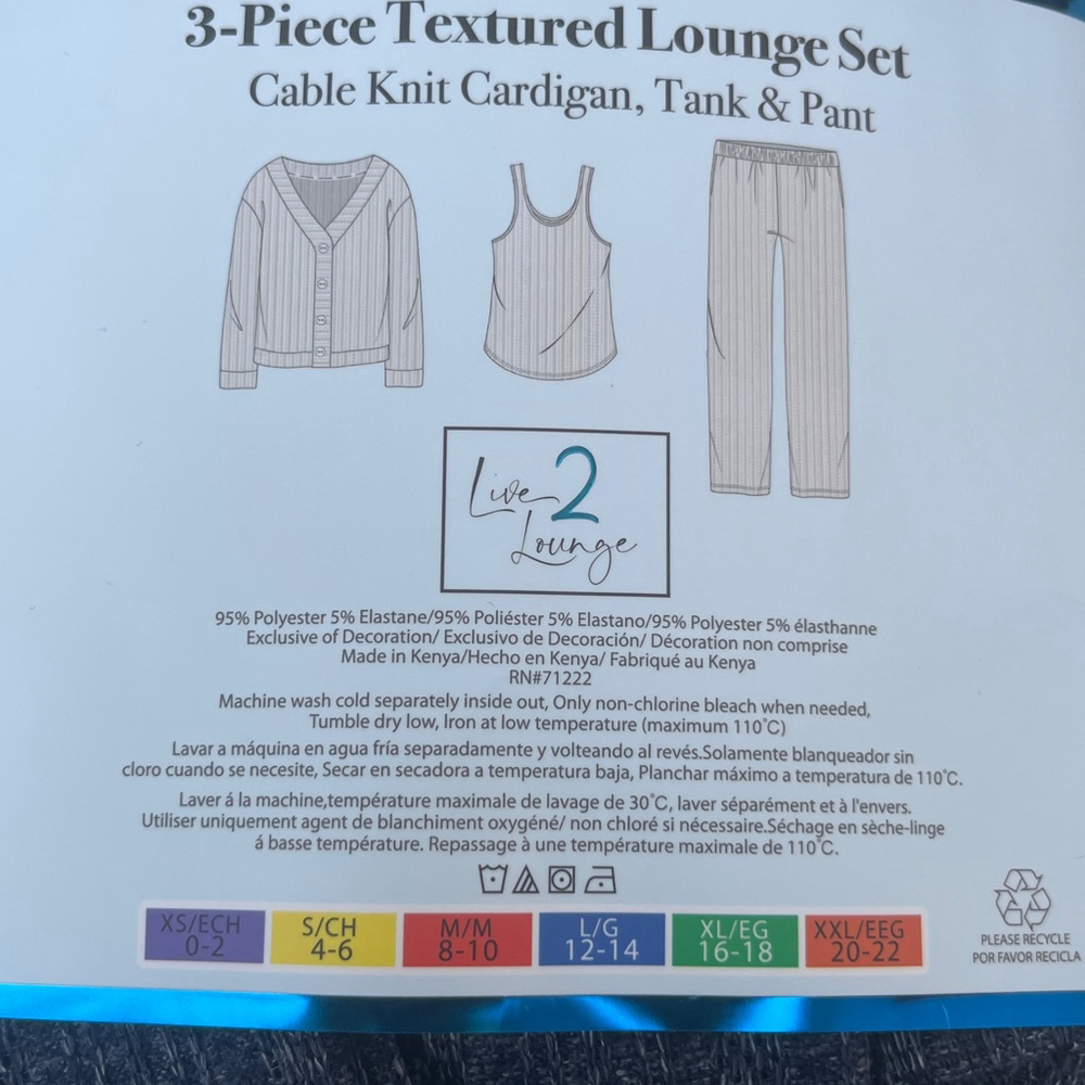 Women's Live 2 Lounge Navy 3-Piece Textured Lounge Set L NWT - Picture 2 of 5